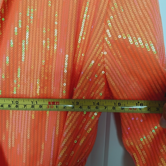 House of Harlow 1960 Shimmering Sequin Orange Long Sleeve Dress - Picture 7 of 11